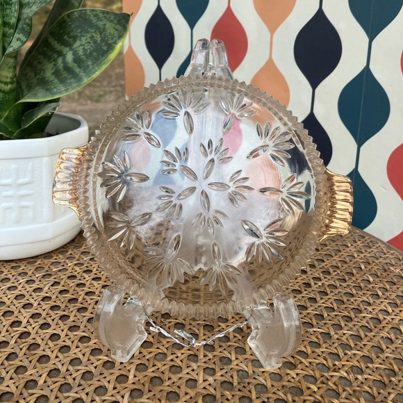 Gold Trimmed Ribbed Vintage Pressed Glass Dish - Picture 5 of 11